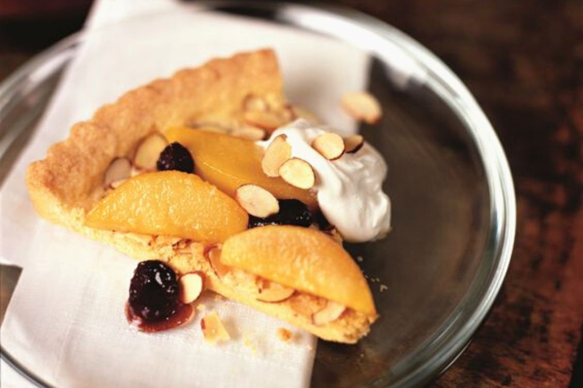 Almond Polenta Tart with Caramelized Pears and Cherries